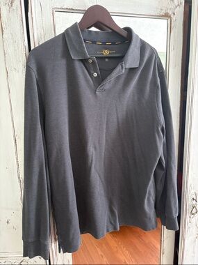 Club Room Men's Long-Sleeve Polo Shirt in Charcoal Gray